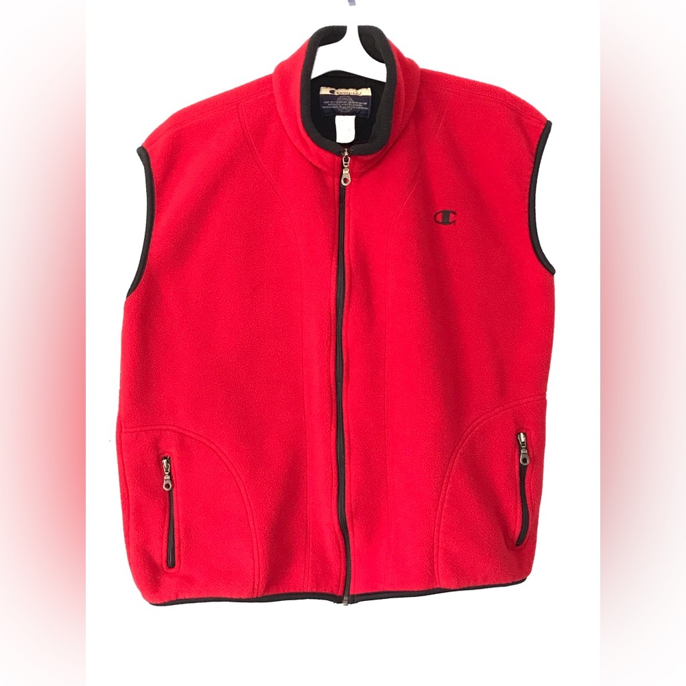 Champion Vest Womens Size XL Red and Black Fleece Full Zip Up Zip Pockets Soft